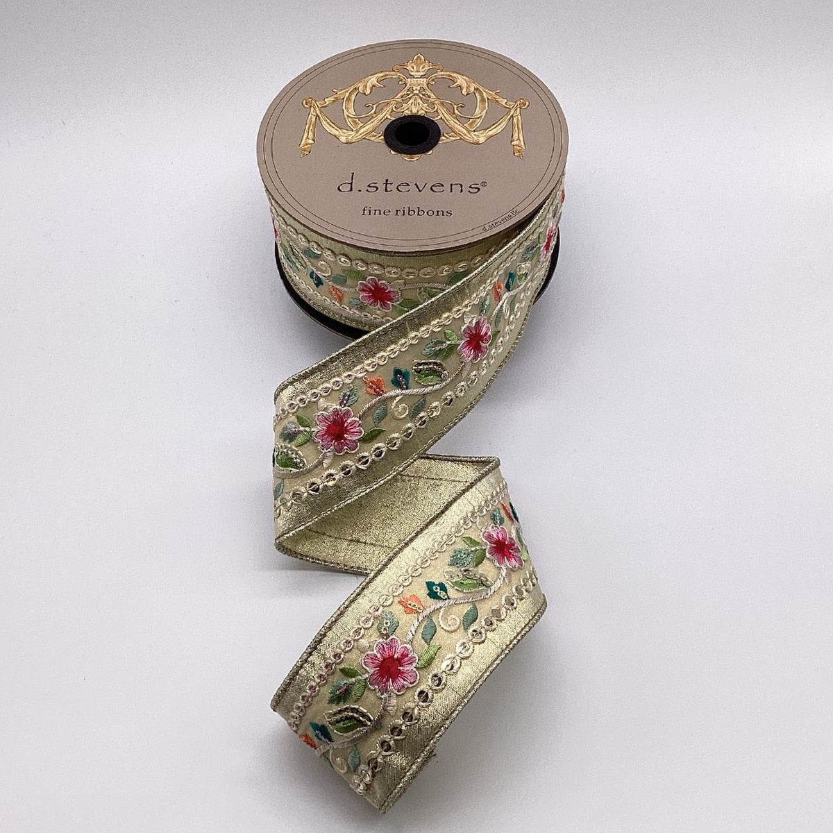 Metallic Dupion Embroidery Floral Sequin - Platinum Pink 2.5" x 10yds