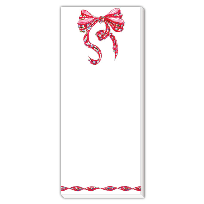 Skinny Notepad Handpainted Christmas Plaid Bow