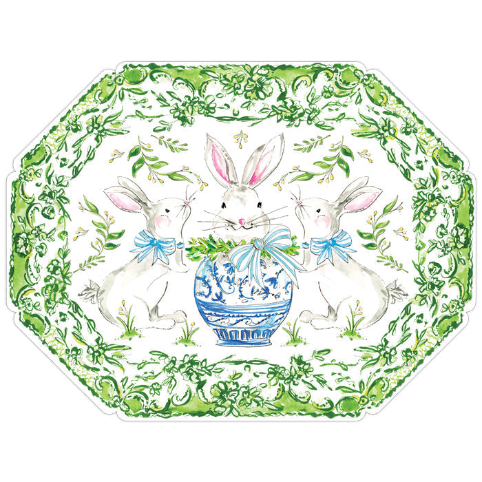 Posh Die-Cut Placemat- Handpainted Bunny in Chinois