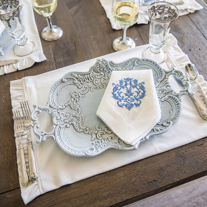 Velvet Rectangle Placemat with Ruffle - VELVET CREAM