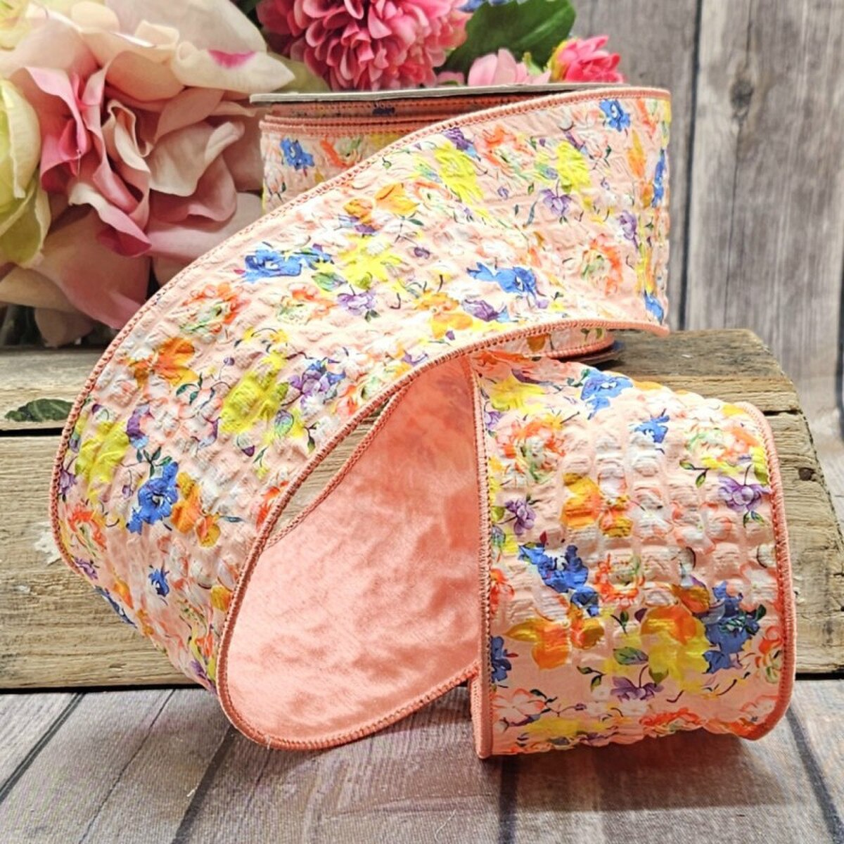 Poplin Mix Floral, Coral Yellow Blue - 3" x 10yds