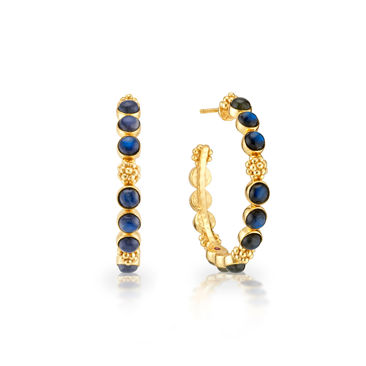 Berry Gem Medium Hoop Earrings - Blue Labradorite