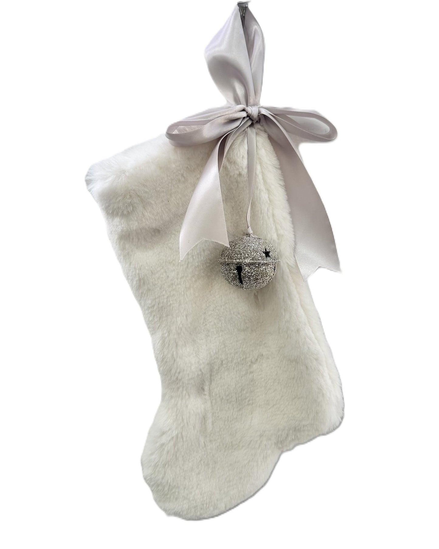 Stocking with Jingle Bell - Small, Ivory Fur
