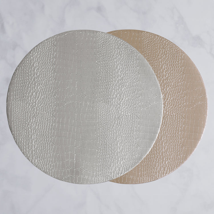 VIDA Croc Reversible 16" Round Placemats Set of 4 (Silver and Gold)