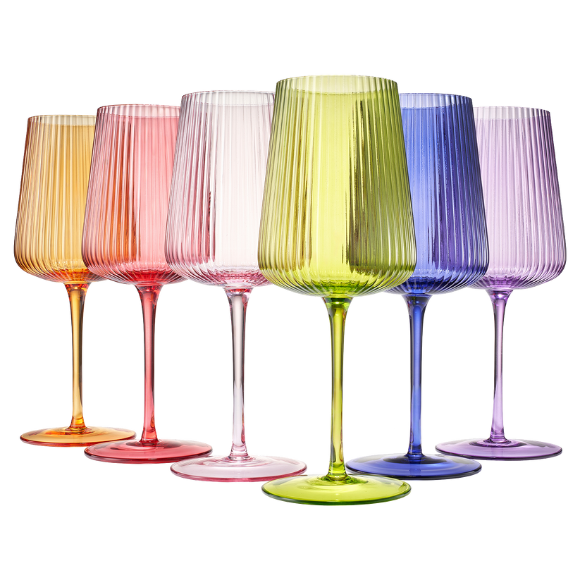 Ribbed Bright Colored Wine Glass Set of 6