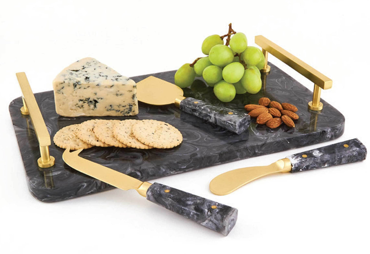 Cheese Board 8"x13" Grey w/Gold Handle