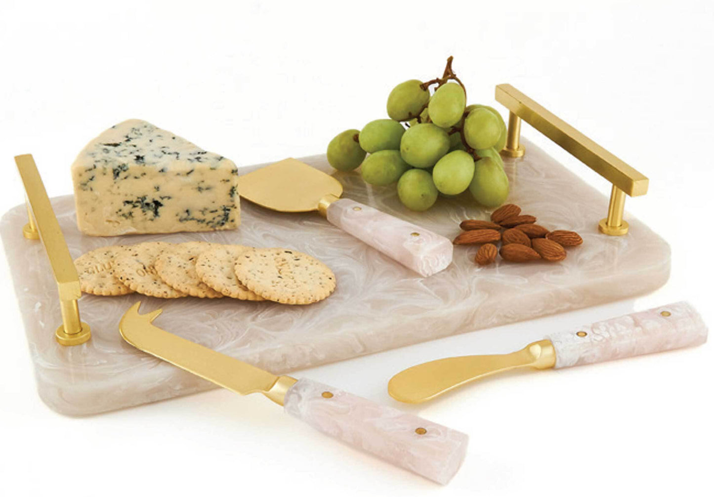 Cheese Board 8"x13" Ivory w/Gold Handle