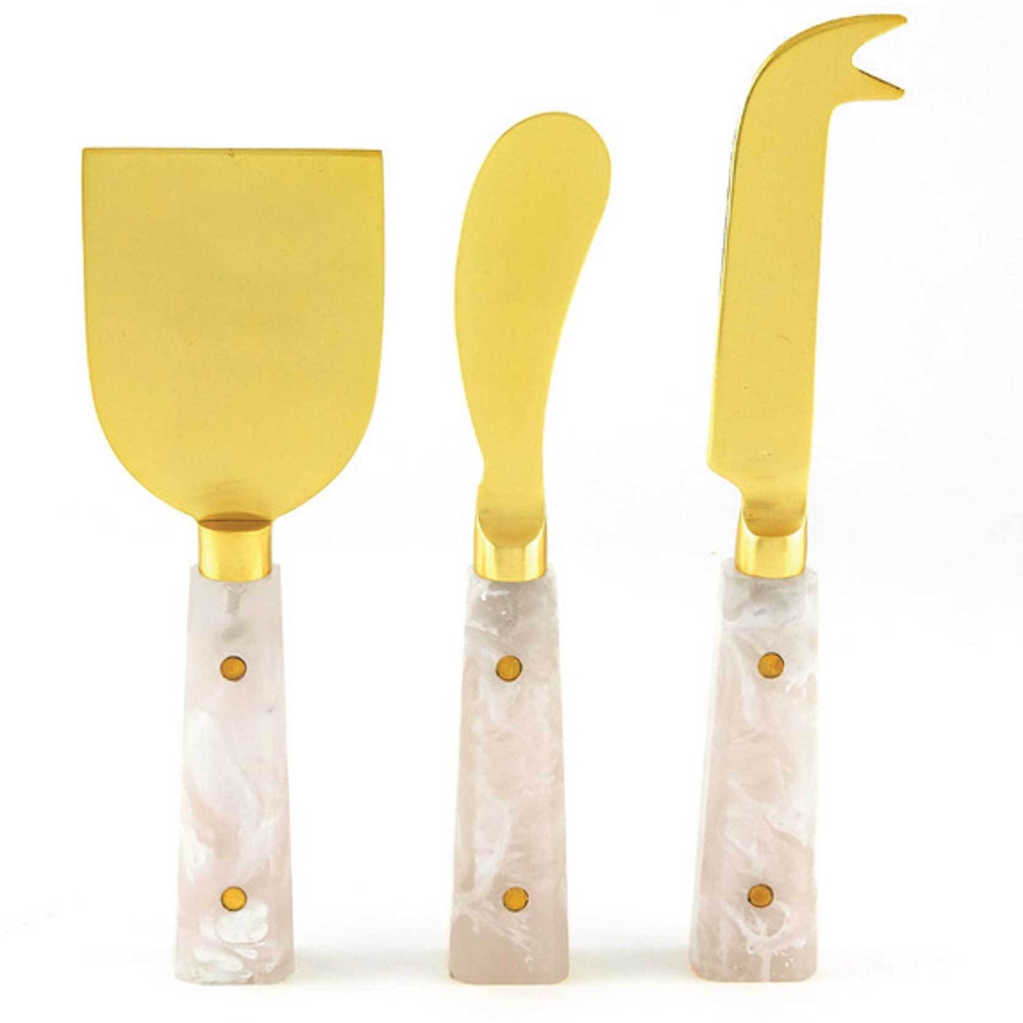 3-pc Cheese Set Gold Finish White