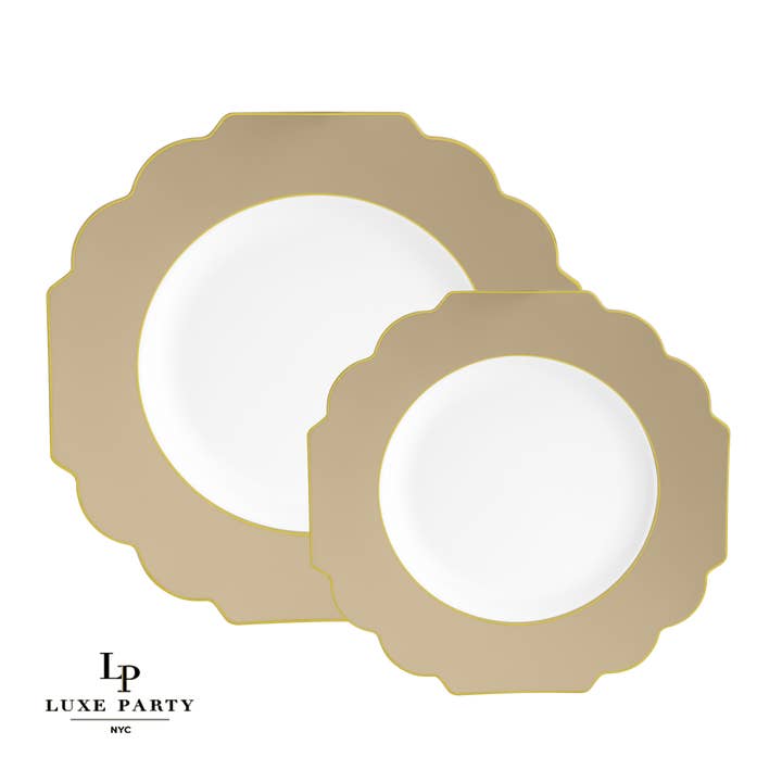 8.5" Scalloped Gold Plastic Dessert Plates | 10 Pack
