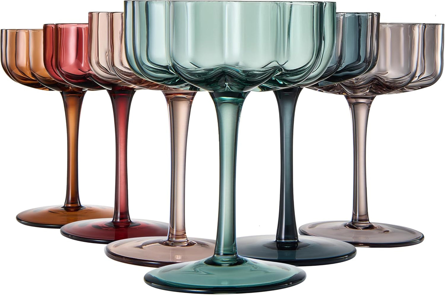Flower Vintage Wavy Glass Coupes - Set of 6