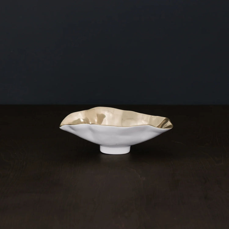 THANNI Maia Small Oval Bowl (White and Gold)