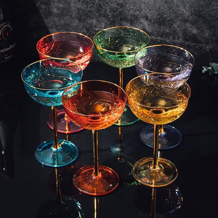 Colored Coupe Art Deco Glasses | Set of 6