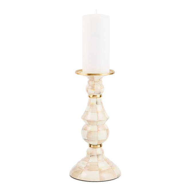 Mocha Check Medium Pillar Candlestick