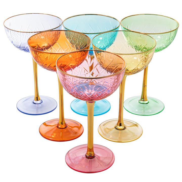 Colored Coupe Art Deco Glasses | Set of 6