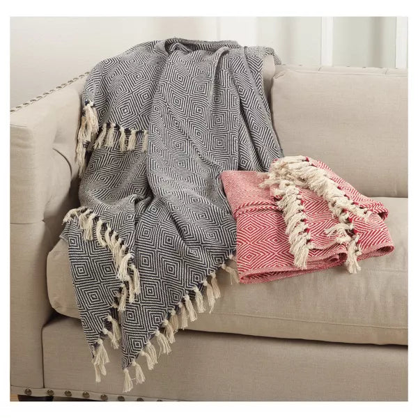 Diamond Weave Throw - Navy Blue 50"x60"