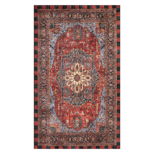 Heriz Checked Red 2'x 3' Washable Rug