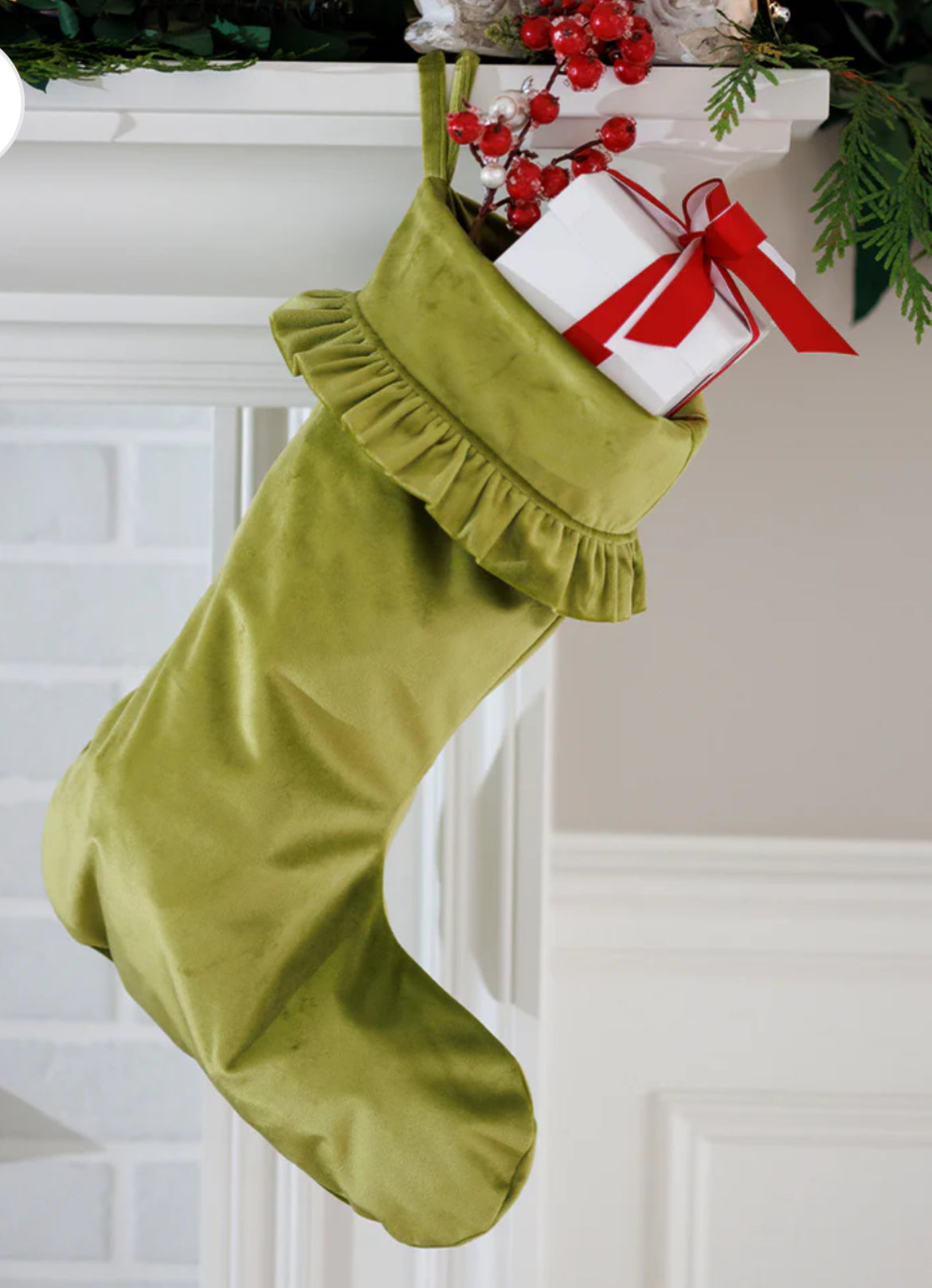 Velvet Large Stocking - Pear Green