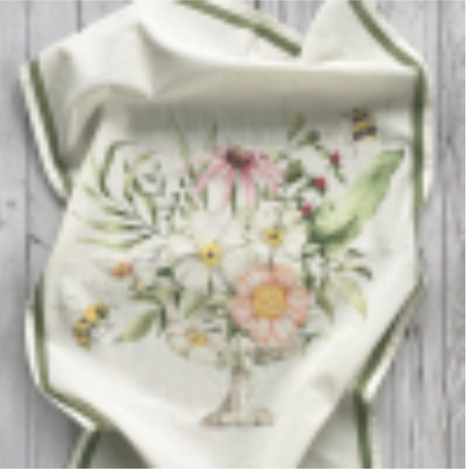 Vase With Bee Floursack Kitchen Towel S/