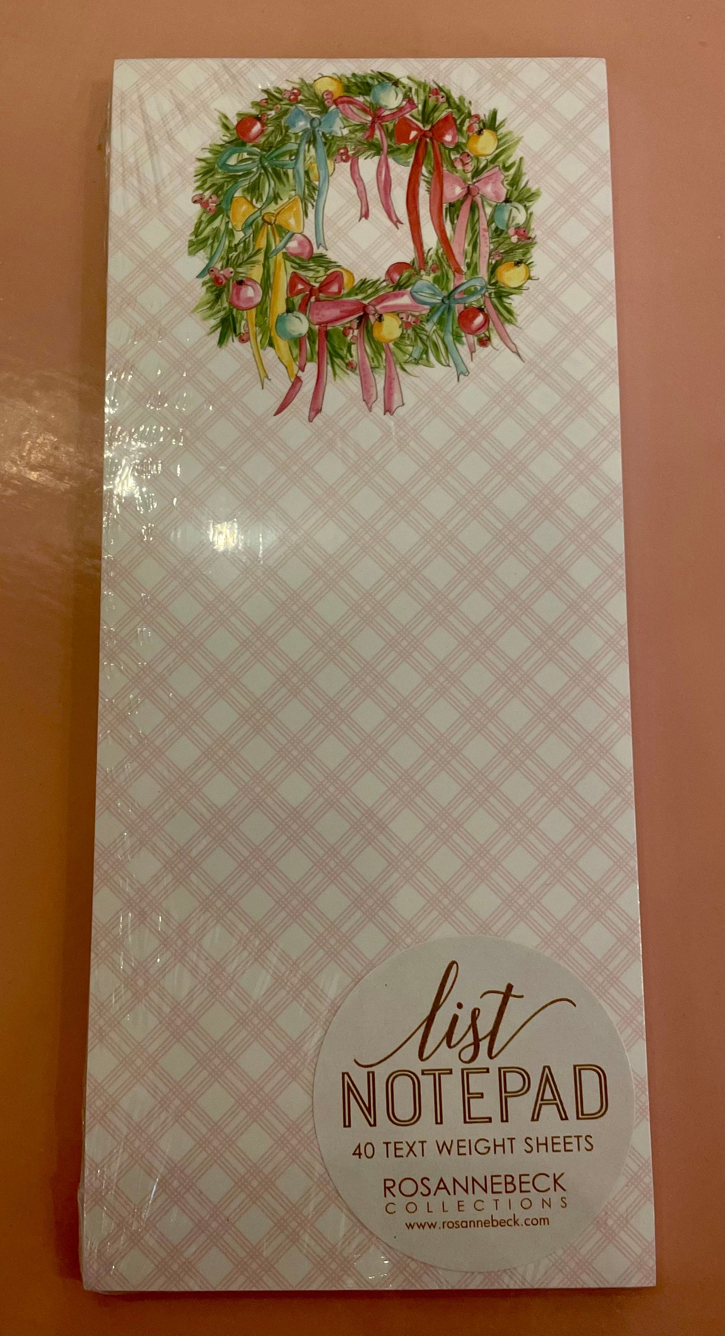 Skinny Notepad - Handpainted Ornament Wreath w/ bows