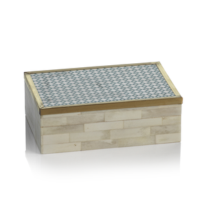 White Bone & Brass Box w/ Printed Pattern