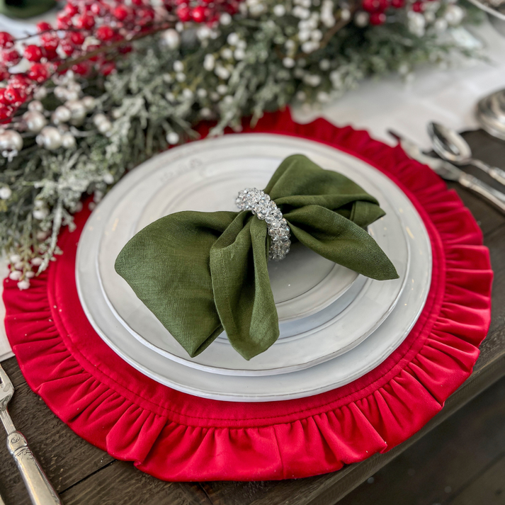 Velvet Round Placemat with Ruffle - Red
