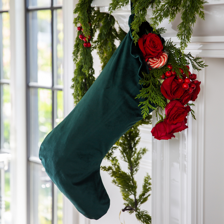Velvet Large Stocking - Forest Green