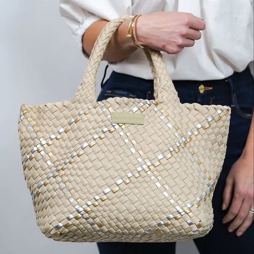 Classic Woven Tote - Beige Metallic
