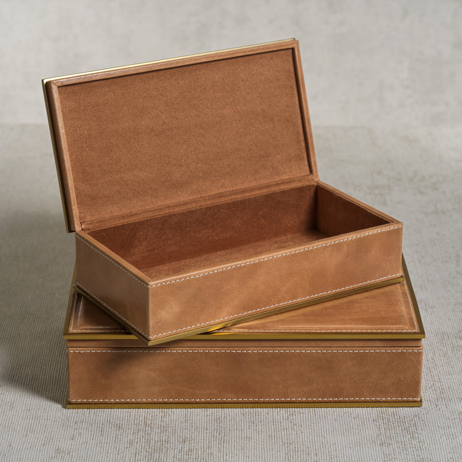 Ampezzo Leather Box with Brass Trim - Small