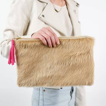 Hyde Stripe Clutch - Camel