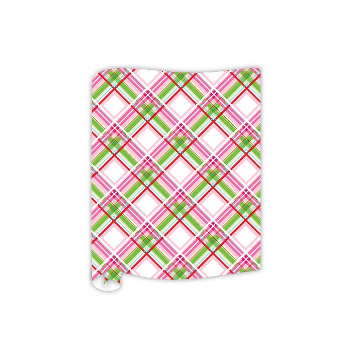 Table Runner-Handpainted Pink & Red Traditional Plaid