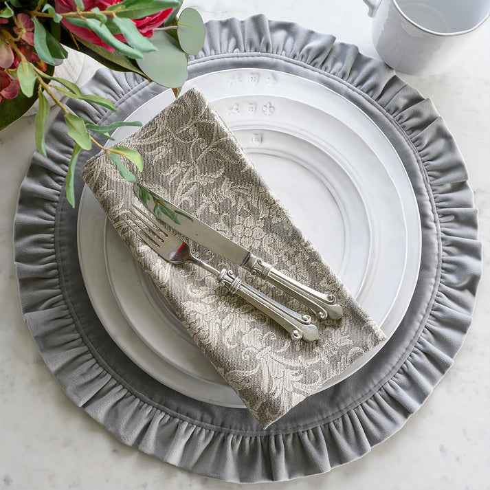 Velvet Round Placemat with Ruffle - GREY