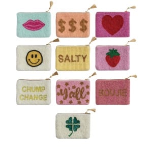 Beaded Cotton Coin Purse - 5-1/2"L x 4"W