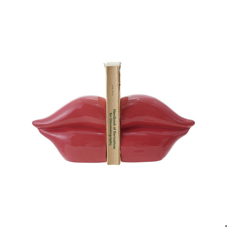 Stoneware Lip Bookends, Pink