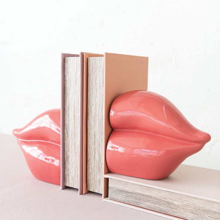 Stoneware Lip Bookends, Pink