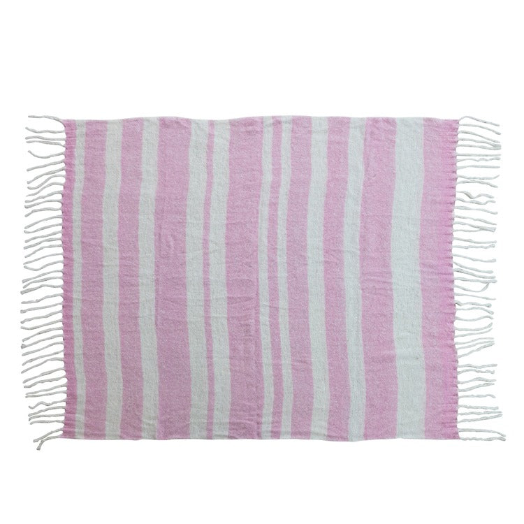 Brushed Acrylic & Wool Throw, Pink & Natural - 60"Lx50"W