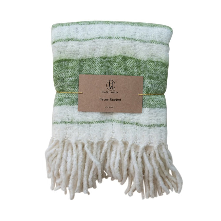 Brushed Acrylic & Wool Throw, Green & Natural - 60"Lx50"W