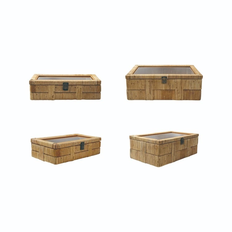 Rattan & Glass Display Box with Closure - Lg