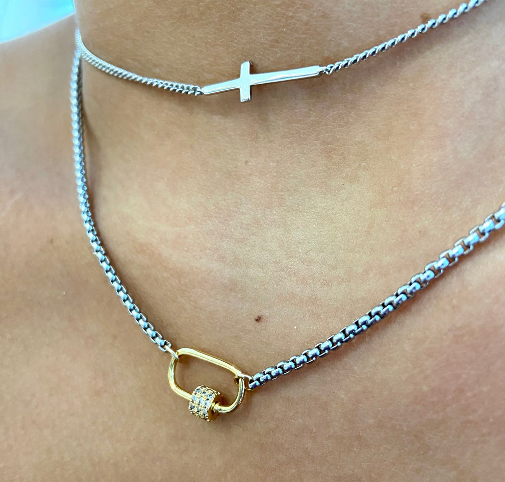 Mini Sparkle Lock - Mix Metal Carabiner Necklace