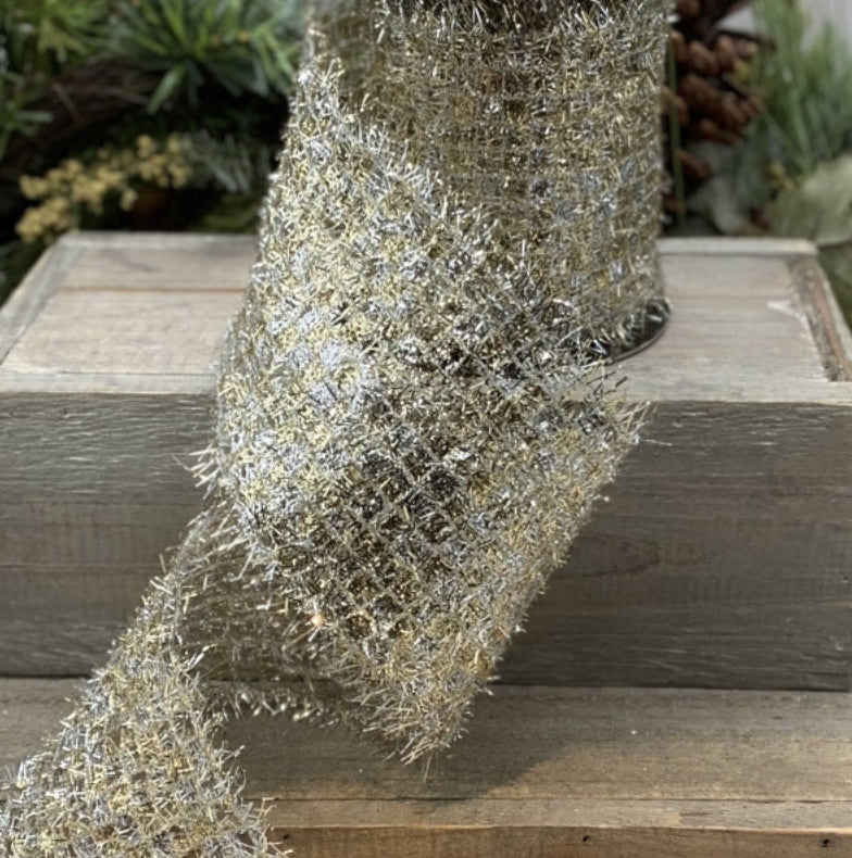 lurex trellis, gold-silver 2.5“ x 10yds