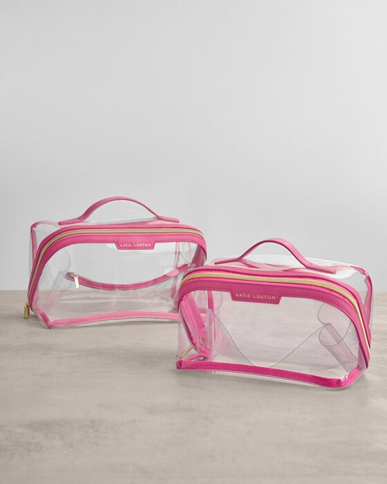 Clear Large Makeup & Toiletry Bag - Sugar Pink