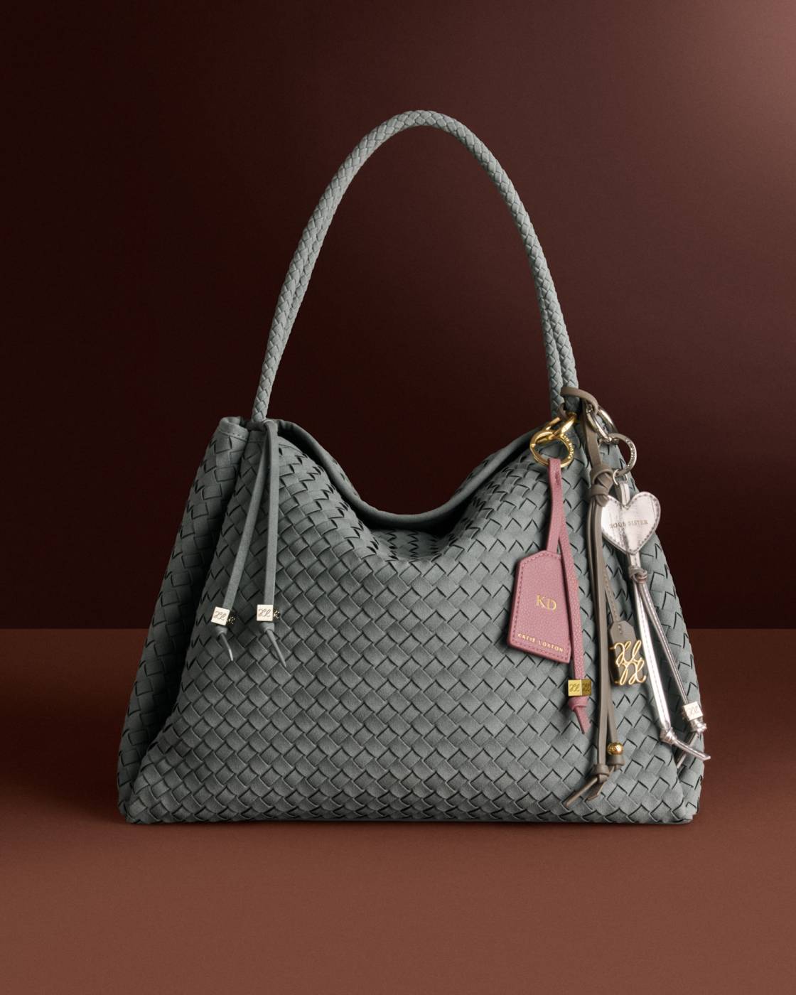 Nova Hand Woven Suedette Large Shoulder Bag - Fossil Gray
