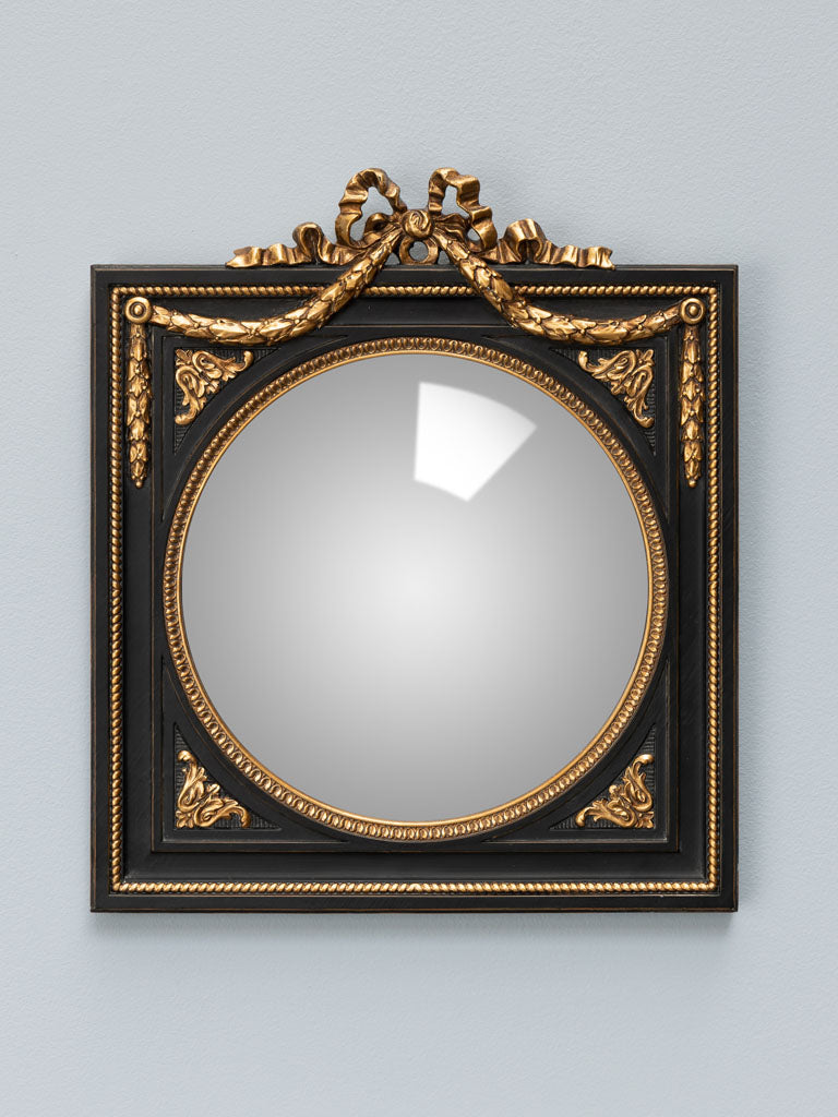 Convex Mirror in Black Square Frame with Garland