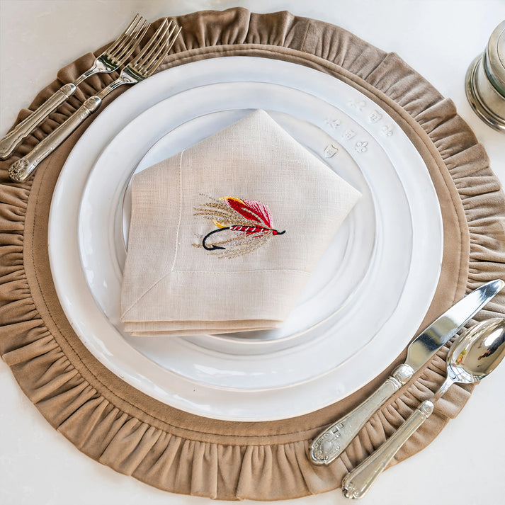 Velvet Round Placemat with Ruffle - MOCHA