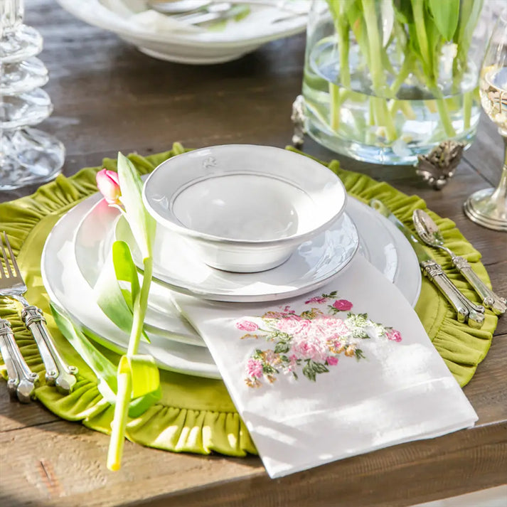 Velvet Round Placemat with Ruffle - PEAR