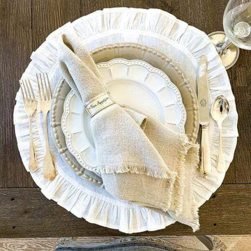 Velvet Round Placemat with Ruffle - LINEN WHITE