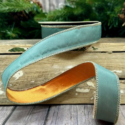 Taffeta Double Side - Orange/Celadon 1" x 10yds