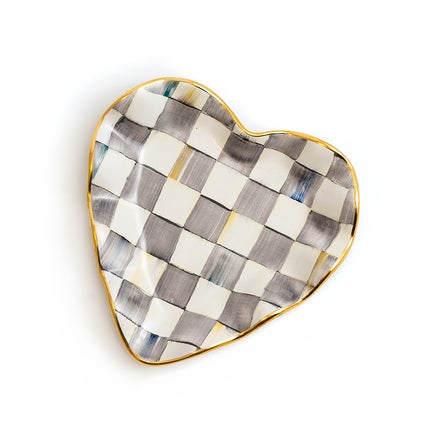 Sterling Check Fluted Ceramic Heart Plate