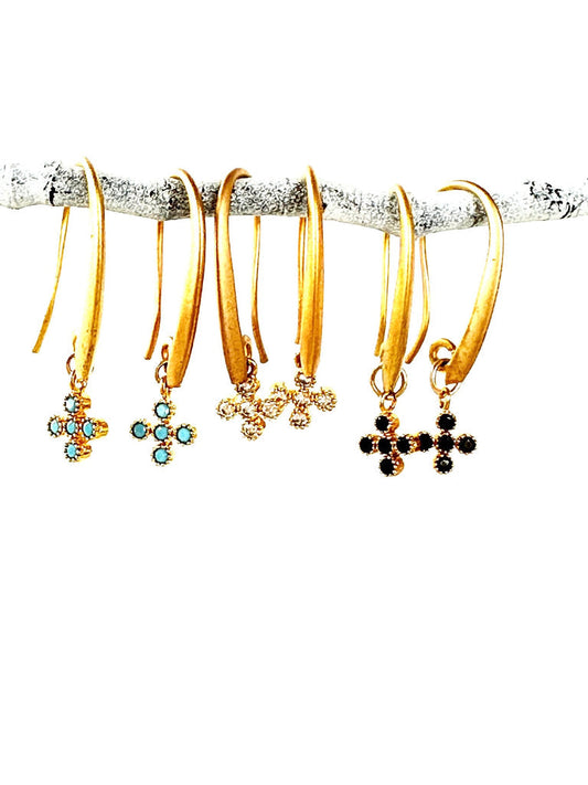 Turq Crystal Cross Drop