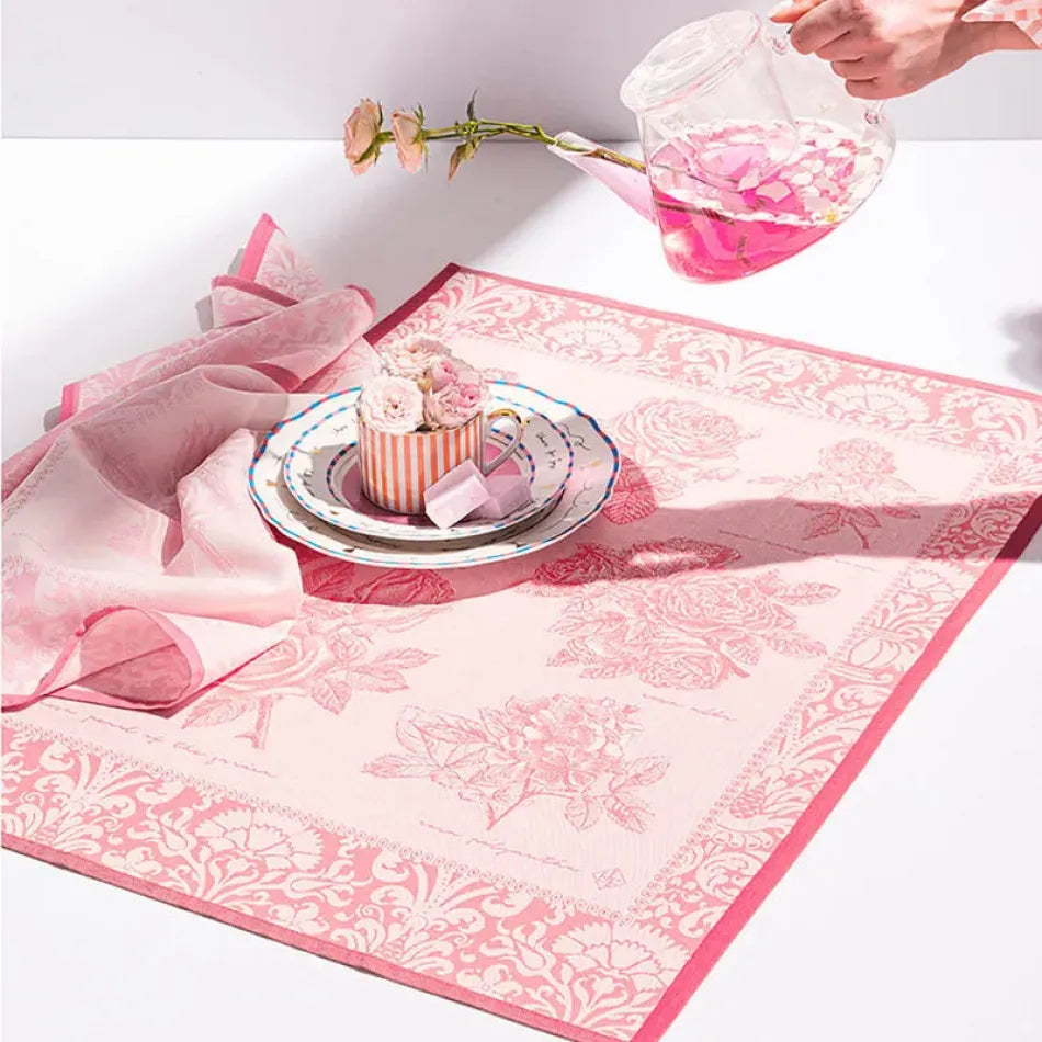 TEA TOWEL JARDIN DES ROSES PINK