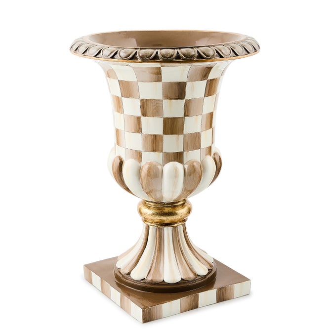 Mocha Check Tabletop Urn